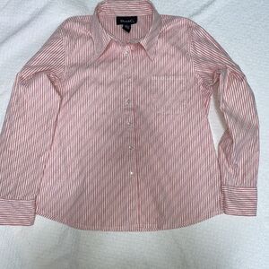Denim & Co. Pink Striped Dobby Texture Button Down Coastal Shirt M